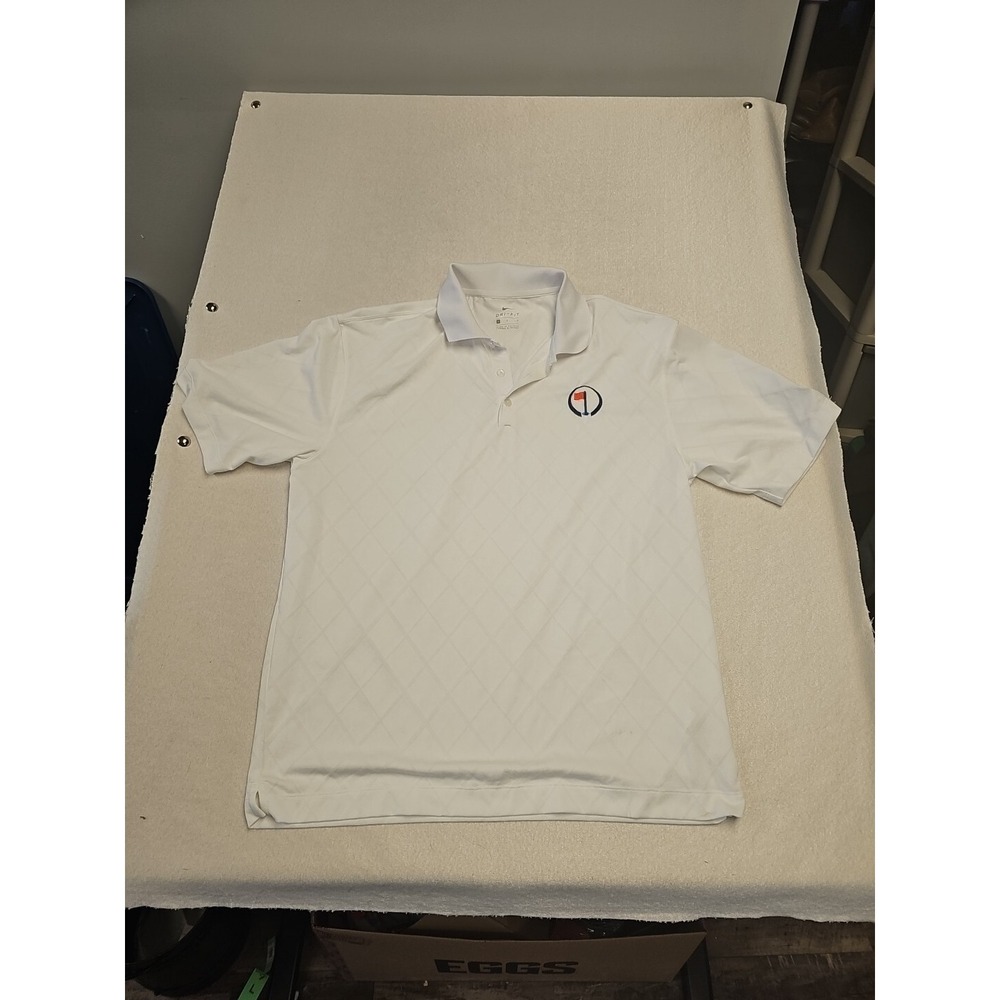 Nike Golf Dri-Fit Men's Sz L White Diamond Pattern Short Sleeve Polo Golf Shirt